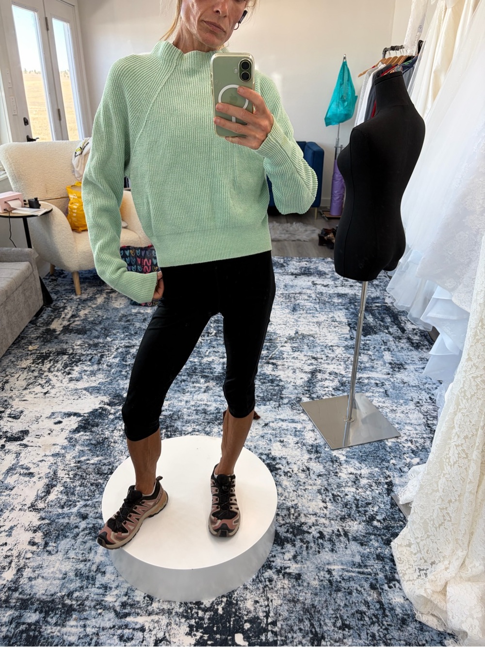 Free People Aqua Mint Mock Neck Ribbed Sweater